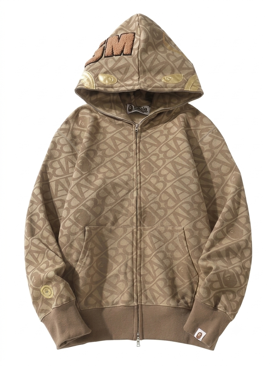 Poleron BAPE Shark Full Zip Hoodie – Beige Gold