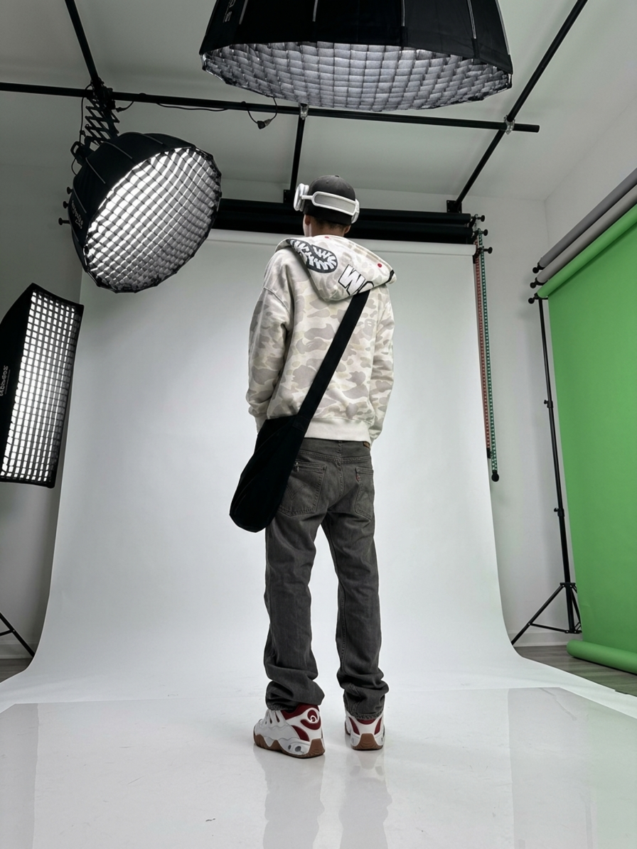Polerón BAPE Shark Full Zip Hoodie – Camo Blanco