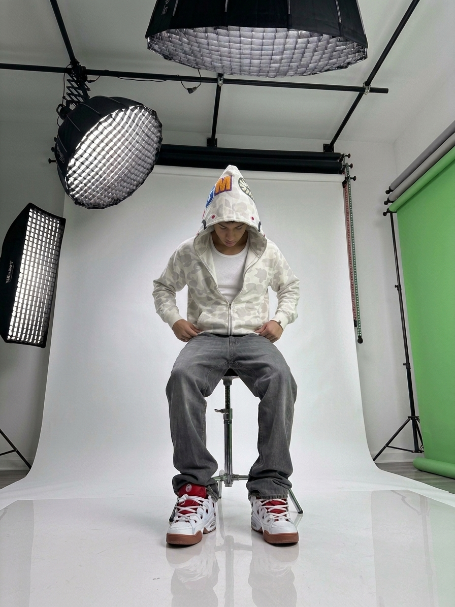 Polerón BAPE Shark Full Zip Hoodie – Camo Blanco