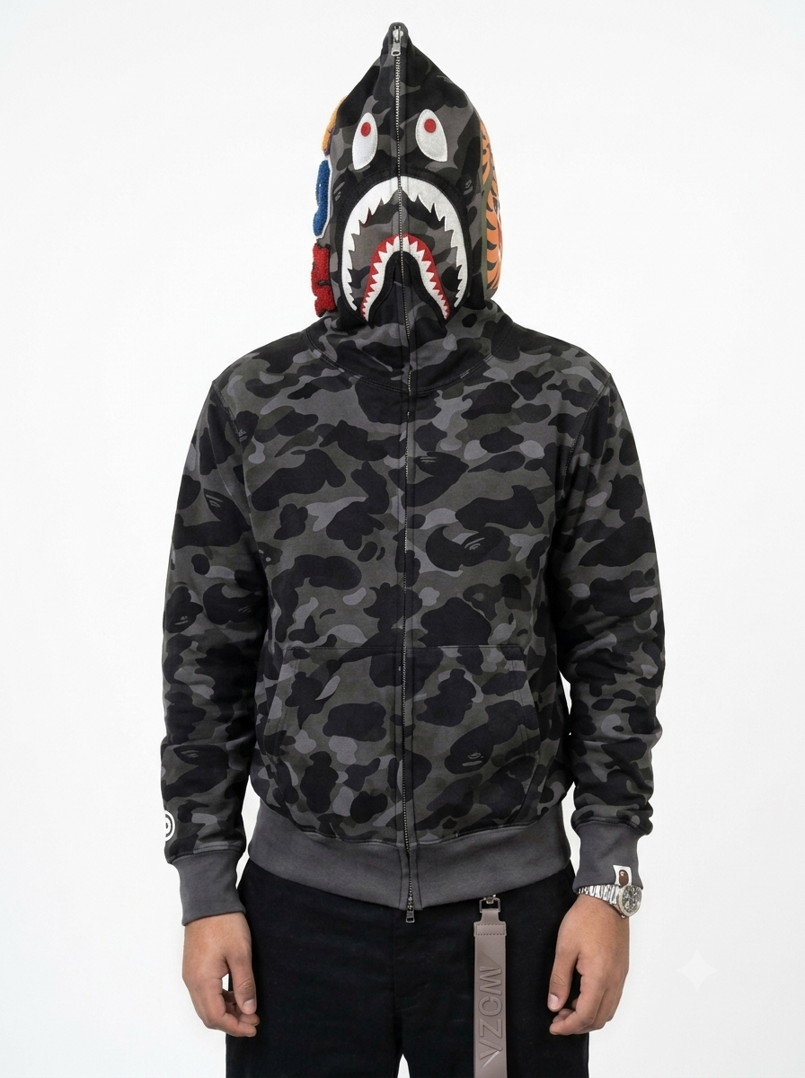 Polerón BAPE Shark Full Zip Hoodie – Camo Gris
