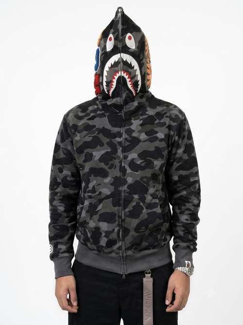 Polerón BAPE Shark Full Zip Hoodie – Camo Gris