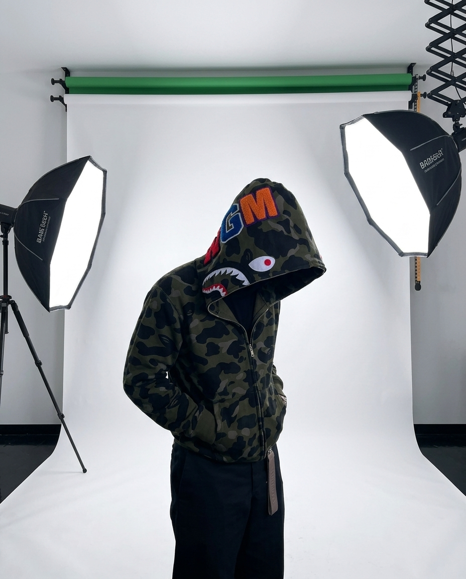 Polerón BAPE Shark Full Zip Hoodie – Camo Gris