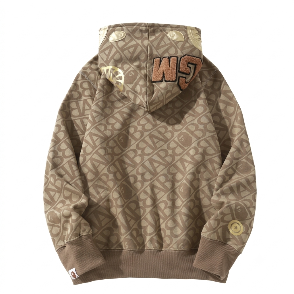 Poleron BAPE Shark Full Zip Hoodie – Beige Gold