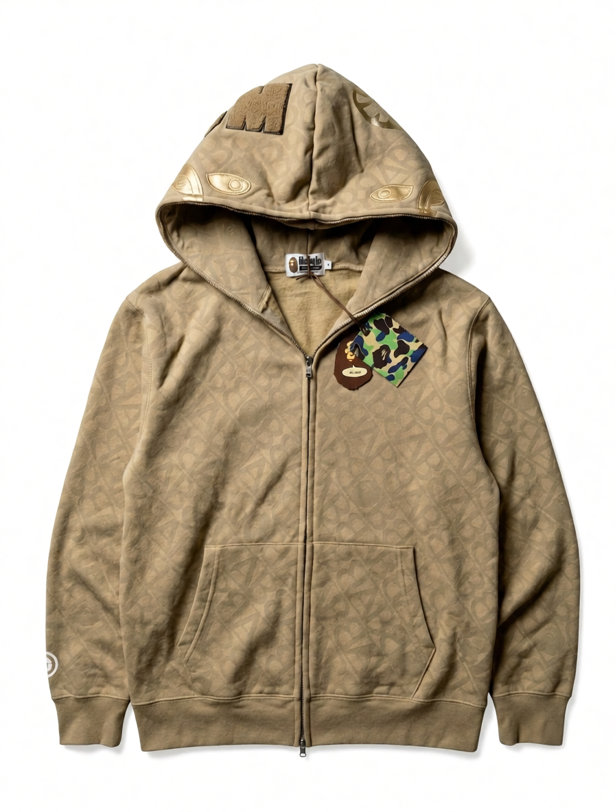 Poleron BAPE Shark Full Zip Hoodie – Beige Gold