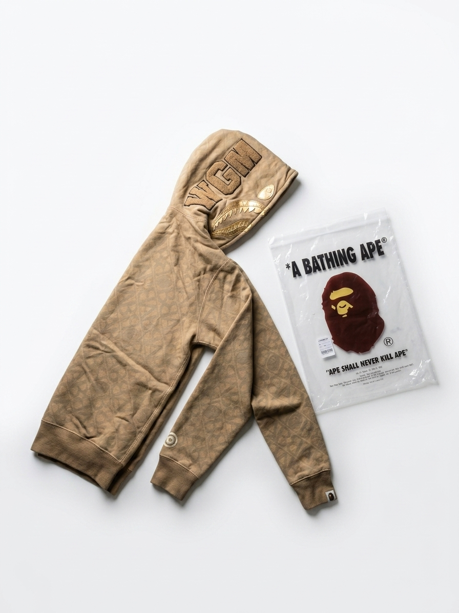 Poleron BAPE Shark Full Zip Hoodie – Beige Gold