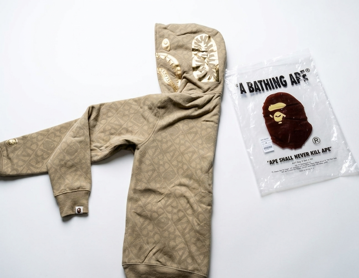 Poleron BAPE Shark Full Zip Hoodie – Beige Gold