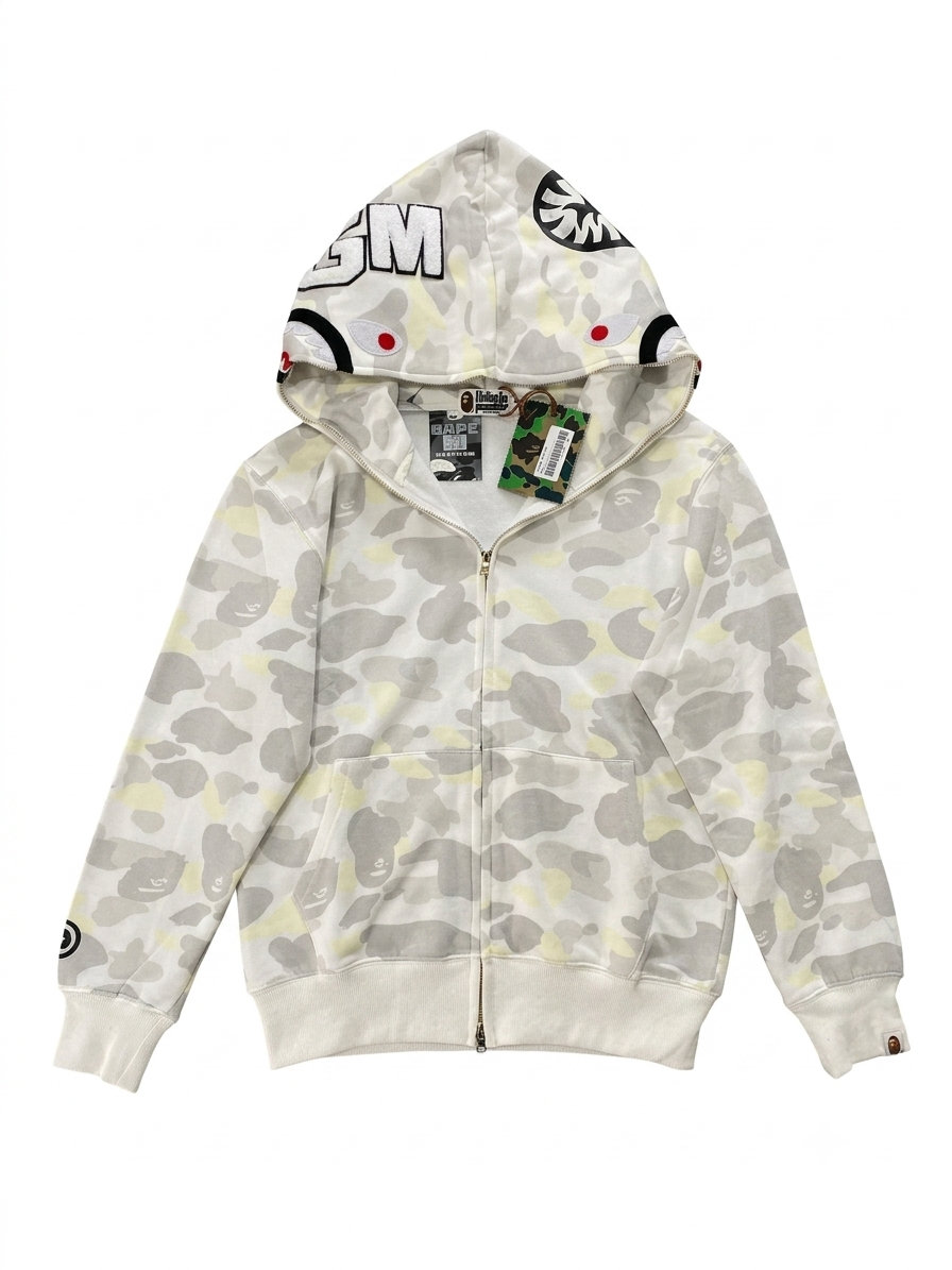 Polerón BAPE Shark Full Zip Hoodie – Camo Blanco