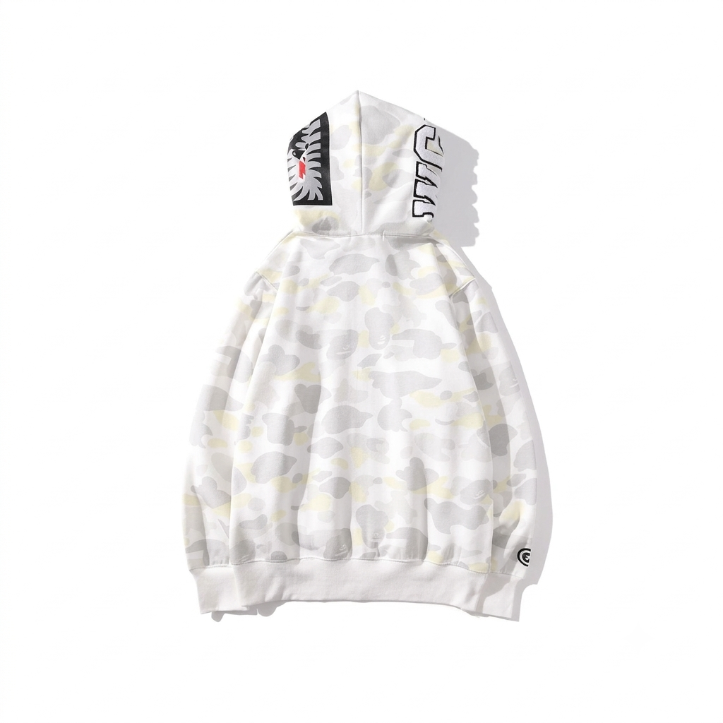 Polerón BAPE Shark Full Zip Hoodie – Camo Blanco