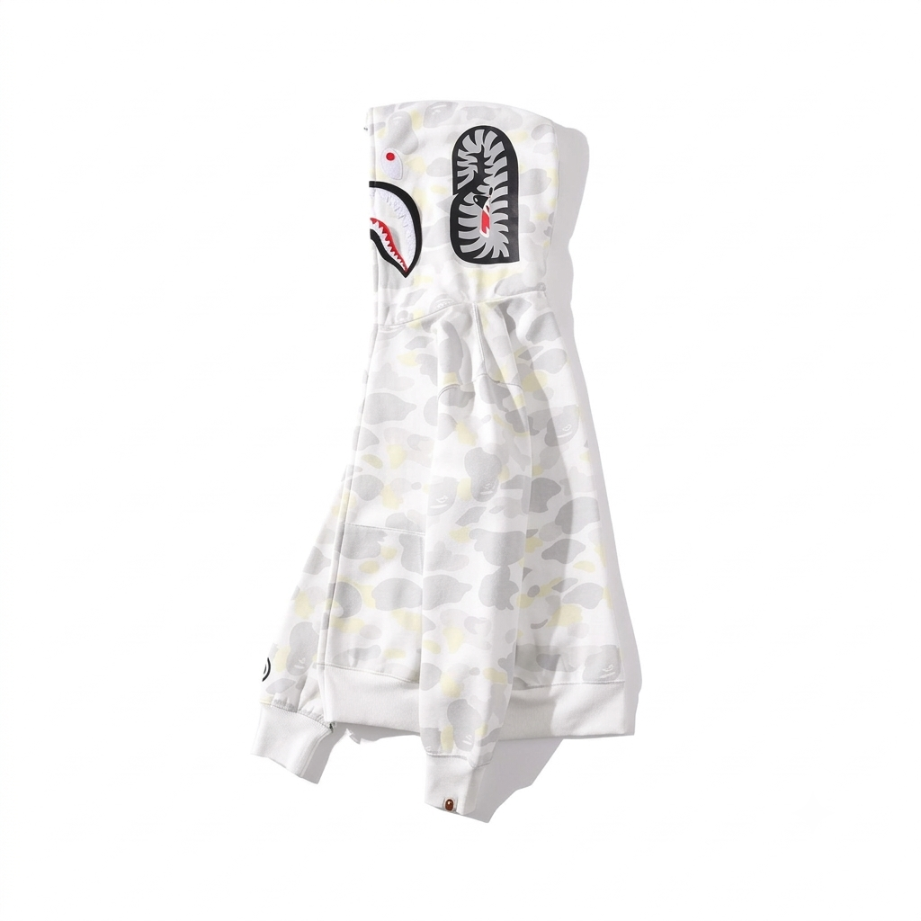 Polerón BAPE Shark Full Zip Hoodie – Camo Blanco
