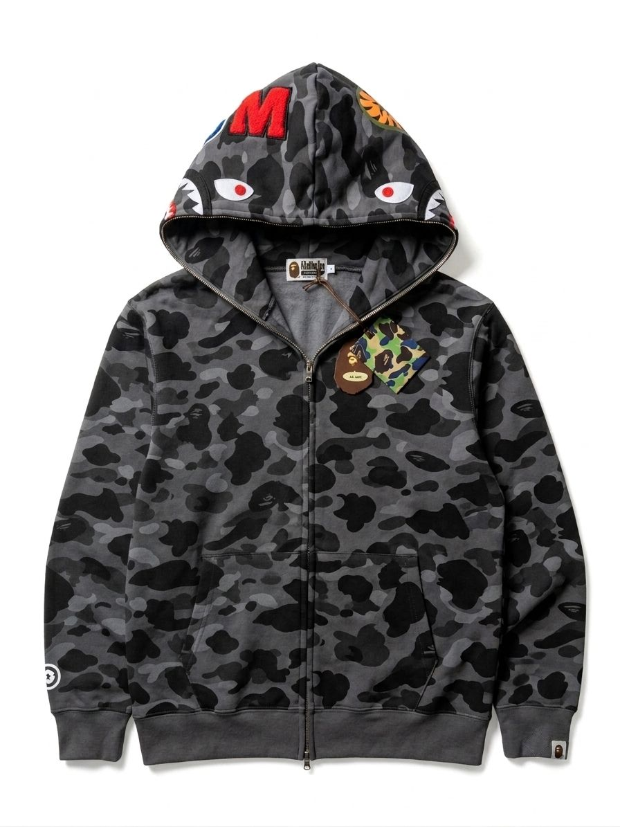 Polerón BAPE Shark Full Zip Hoodie – Camo Gris