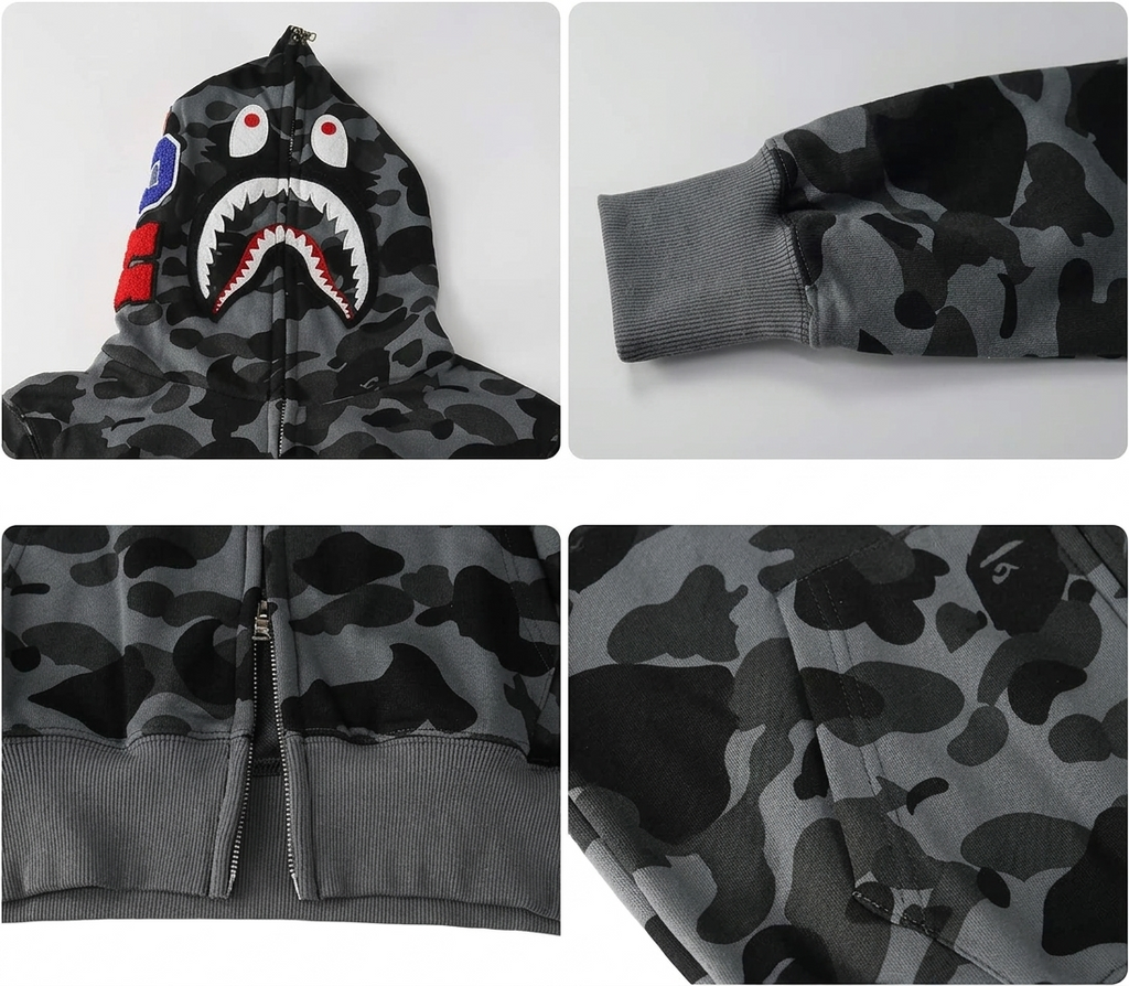 Polerón BAPE Shark Full Zip Hoodie – Camo Gris