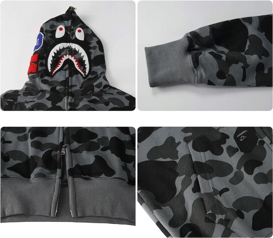 Polerón BAPE Shark Full Zip Hoodie – Camo Gris