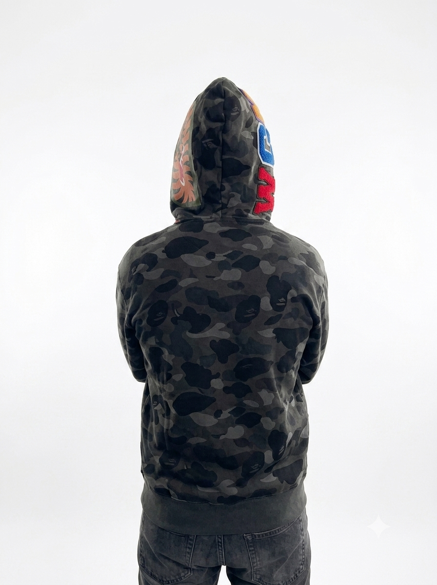 Polerón BAPE Shark Full Zip Hoodie – Camo Gris